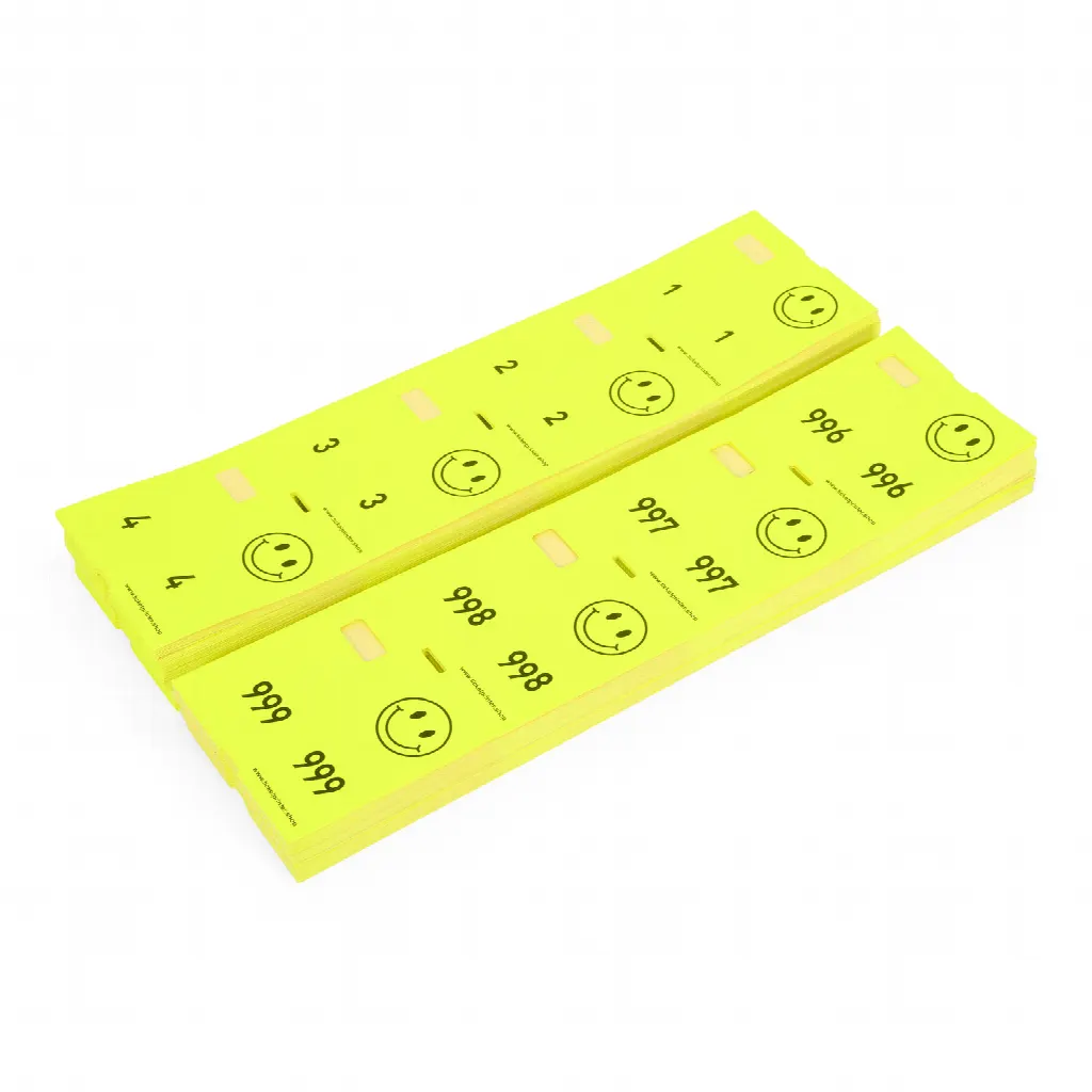 1000 pre-printed cloakroom tickets, neon yellow