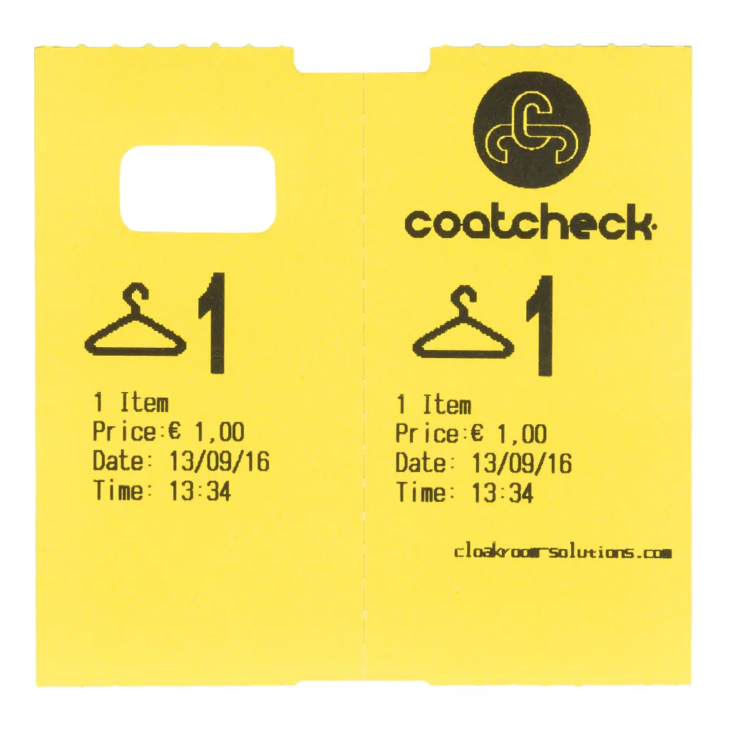 Coatcheck-Garderobentickets, 14 Rollen x 325 Tickets, Gelb