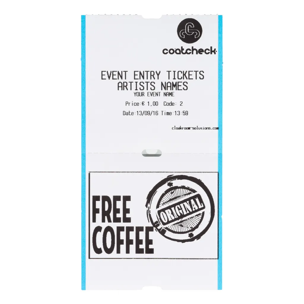 CoatCheck-Rolle, Eintrittskarten ohne Kontrollstreifen, 14 x 325 Tickets, weiß/blau