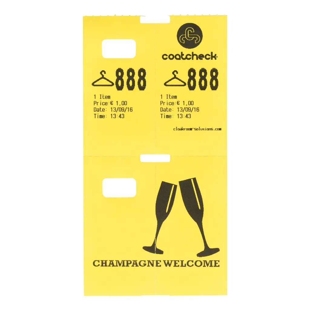 Coatcheck-Garderobentickets, 14 Rollen x 325 Tickets, Gelb