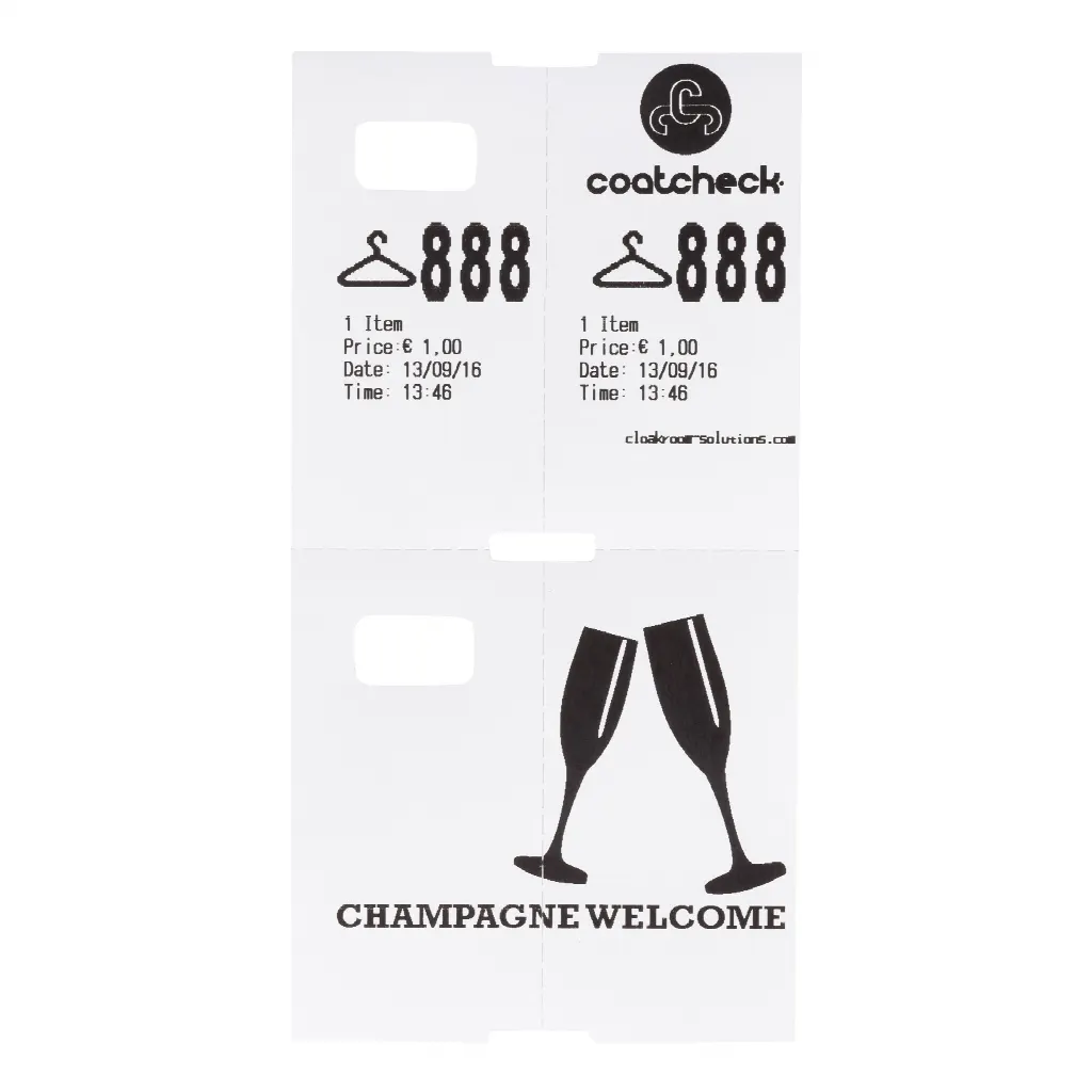Coatcheck Garderobetickets, 14 Rollen x 325 Tickets, weiß