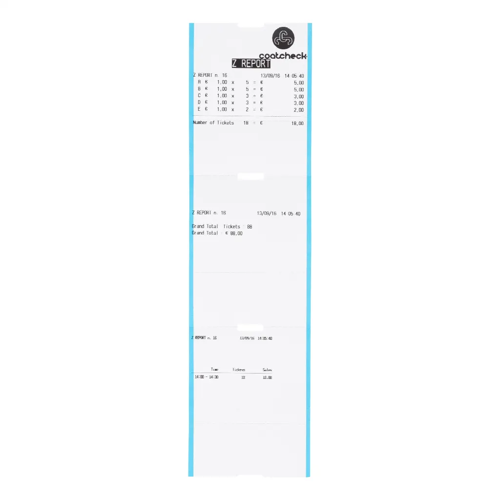 CoatCheck-Rolle, Eintrittskarten ohne Kontrollstreifen, 14 x 325 Tickets, weiß/blau