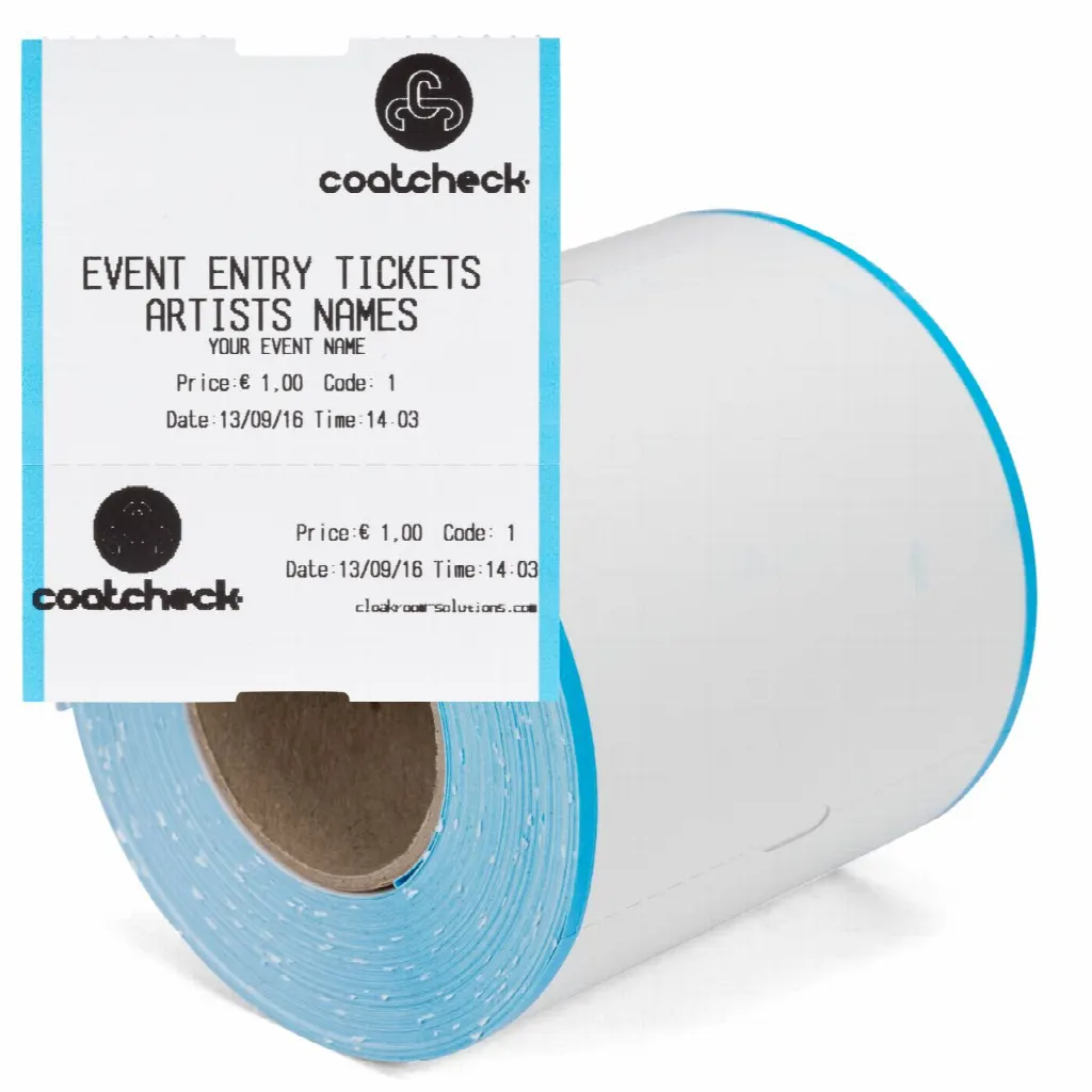 CoatCheck-Rolle, Eintrittskarten mit Kontrollstreifen, 14 x 260 Tickets, weiß/blau
